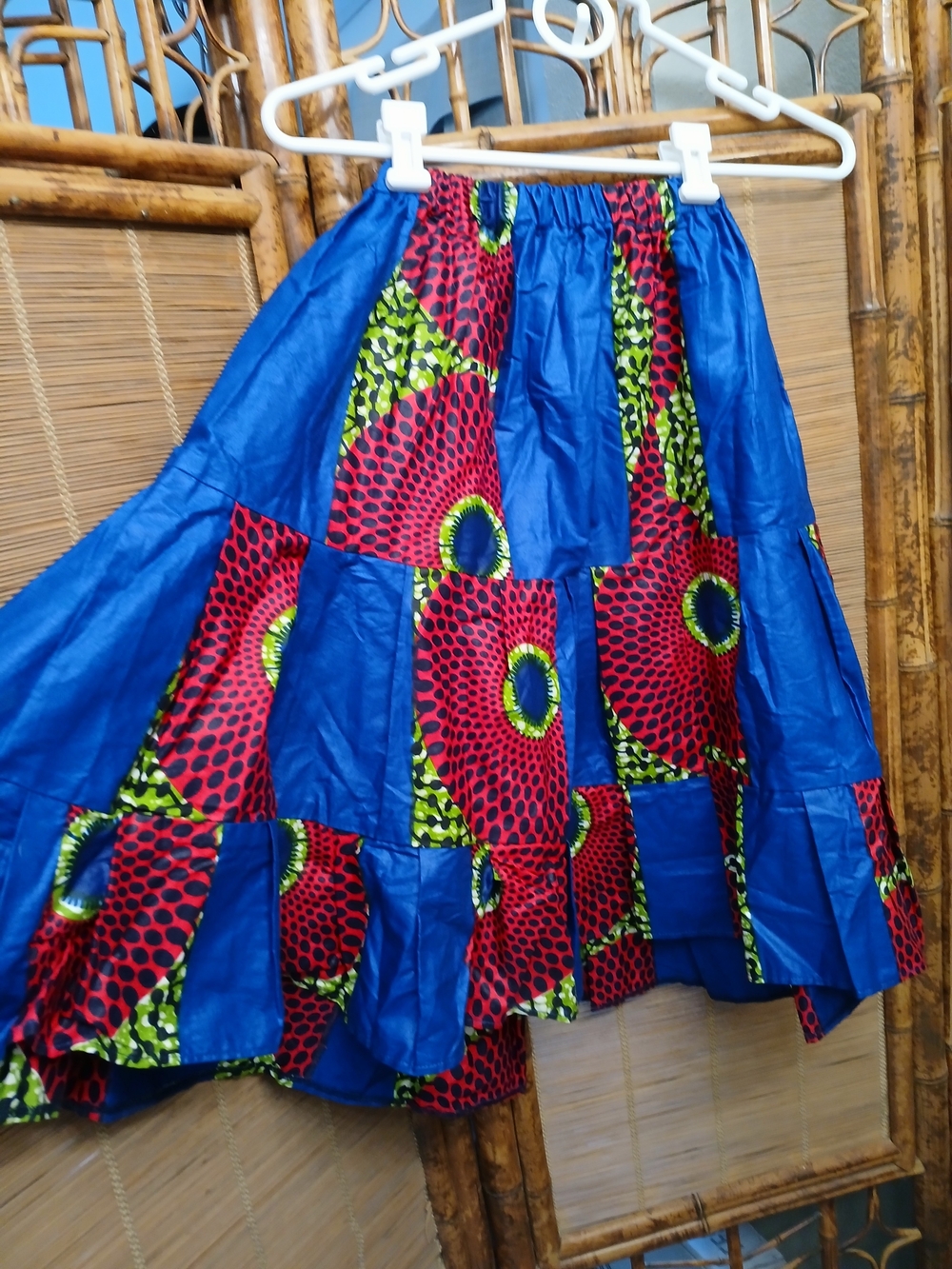 Blue & Red Tiered Waxprint Midi Skirt